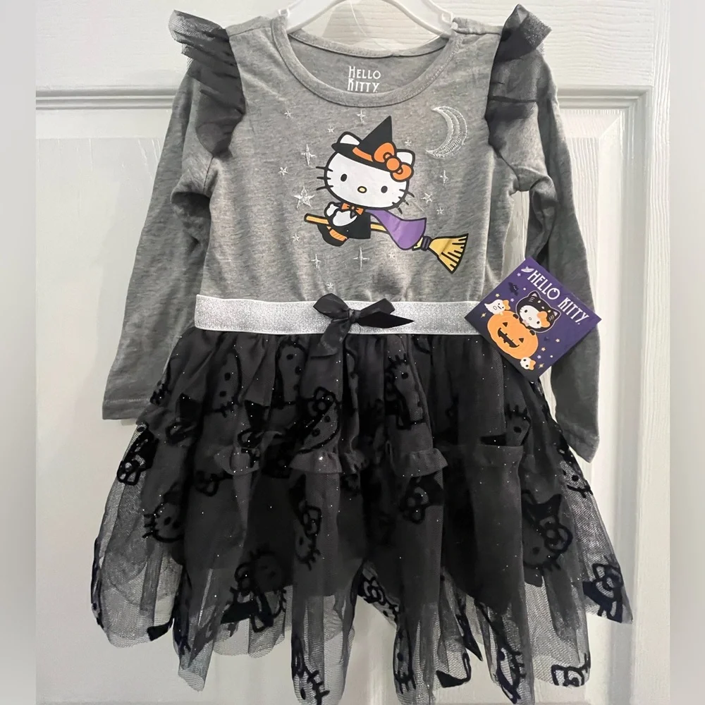 NWT HELLO KITTY Toddler Girls Glitter Halloween Tutu Dress Size